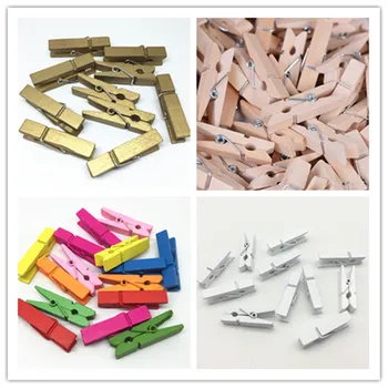 

20pcs Natural/White/Gold/Mixed 35mm Wooden Pegs Easter Wedding Crafts Card Holder Clothespins Clips Table Decorations
