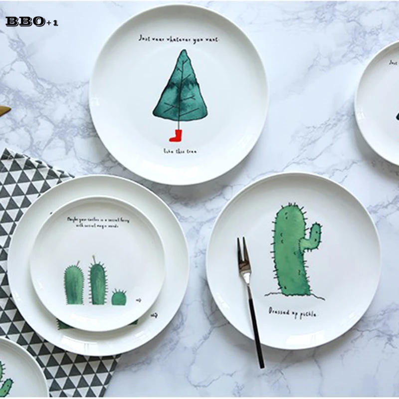 1pc Porcelain Dinner Plate Cartoon Cactus Christmas Tree Ceramic Dinner Set Cake Dessert Dishes Plate Pastry Fruit Tray Cutlery Dish Plate Plate Dinnerdinner Plates Aliexpress