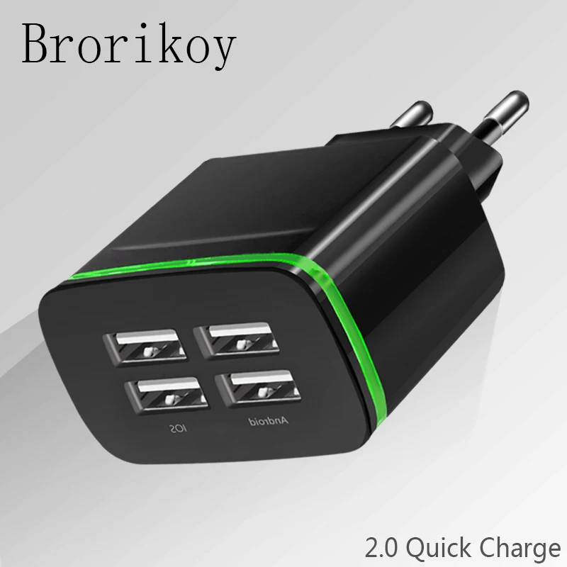 

4 Ports 5V 2.1A Smart Travel USB Charger Adapter Portable for iPhone Samsung phone Charger Micro Type-C Cable Fast Charging