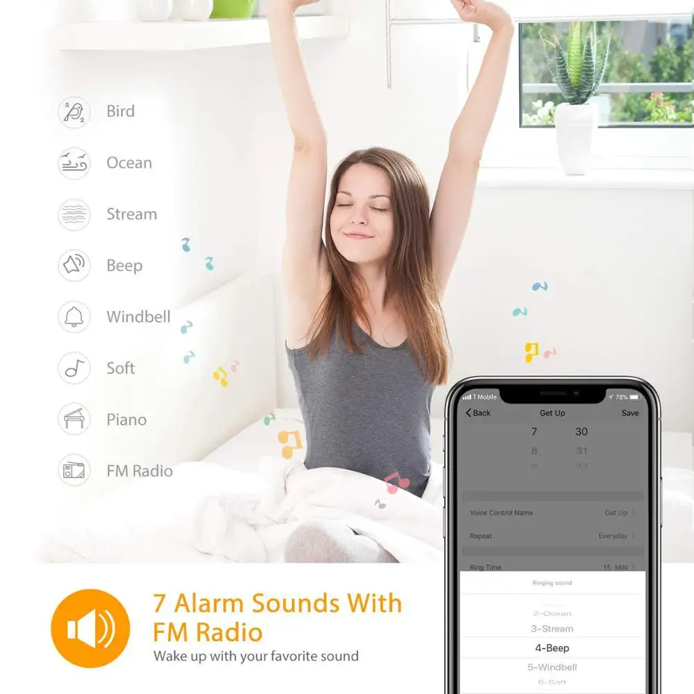 Будильник с Wi Fi и восходом солнца умное светодиодное освещение поддержкой Alexa/Google