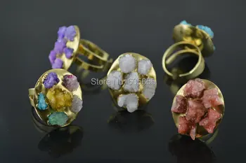 

5pc Small drusy rough beads paved Stone Rings Size adjustable 5pc per lot Free shipping