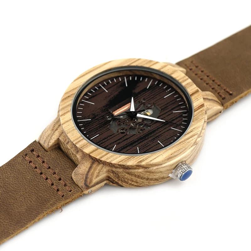 BOBO BIRD Mens Wooden Watches Quartz Watches Genuine Leather Strap Wood Wristwatches Vintage Relogio Masculino C-H29