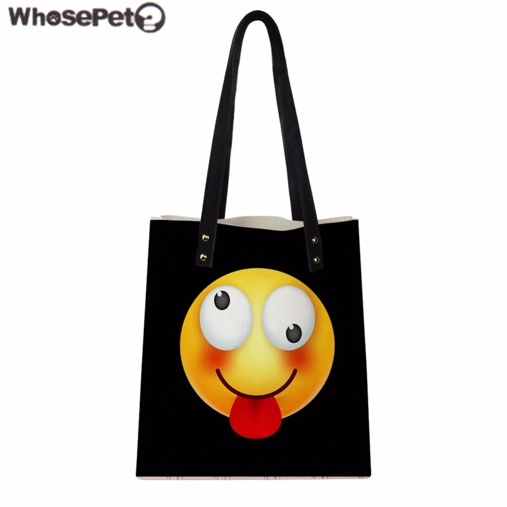 

WHOSEPET Women's Handbag Funny Expression 3D Print Top-handle Bag PU Leather Shoulder Bag Teenager Girls Tote Bolsa Mochila 2018