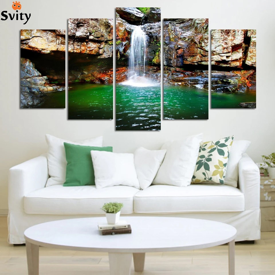 5 Panel Waterfall Painting Canvas Wall Art Picture Home Decoration