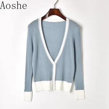 

2019 Women Blouse New thin long sleeve V-neck knitted air conditioner shirt in summer Clothes