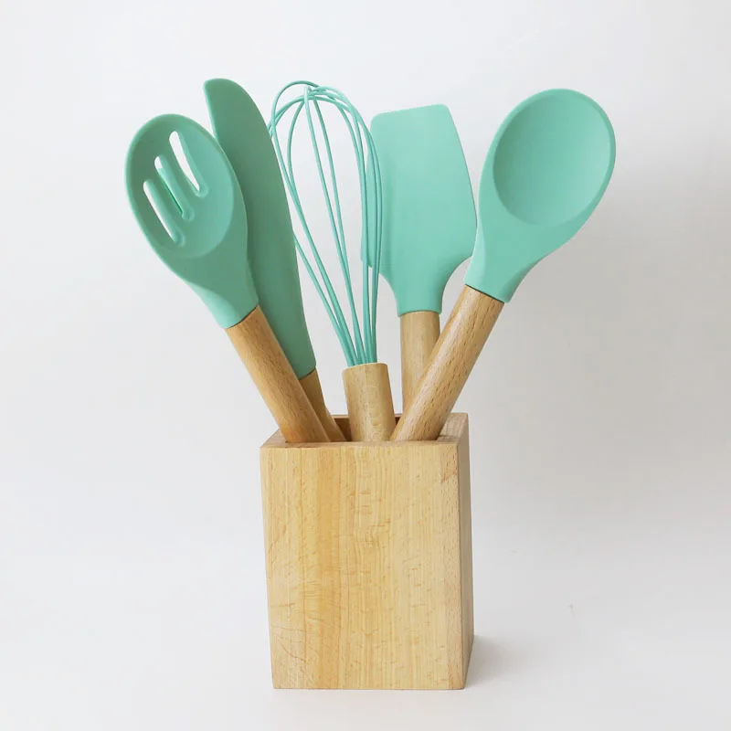 

6PCS Silicone + Wood Handle Kitchen Cooking Utensils Tools Set Non-stick Cookware Turner Soup Spoon Egg Beater Spatula