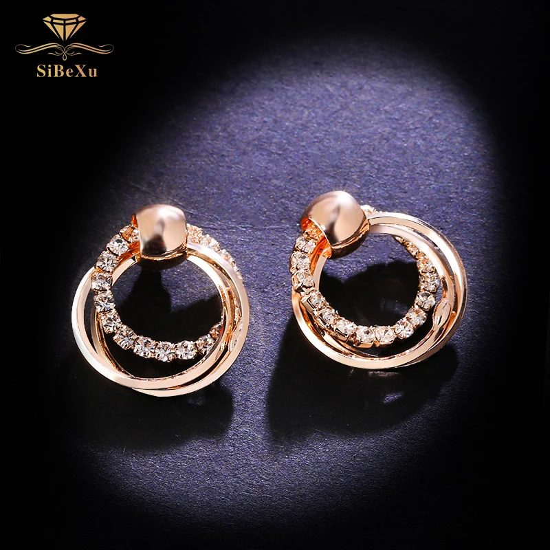 

Fashion Women 925 Sliver Earring Crystal Rhinestone With Swarovski Element Luxury Office Ladies Circle Ear Buckle Party Jewelry