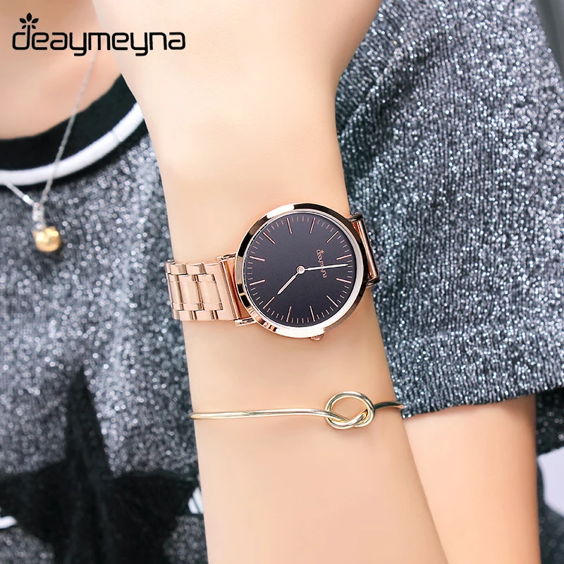 Goedkoop Deaymeyna Luxe Quartz Horloge Dames Horloge Mode Jurk Vrouwen Horloges Rvs Meisjes Gift Present Dropshipping