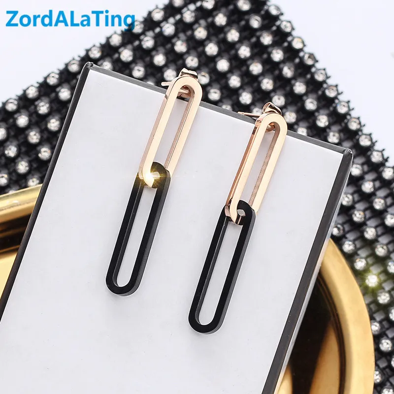 

Titanium steel specific korean long earrings for women fashion 2019 geometric pendientes temperament double ring