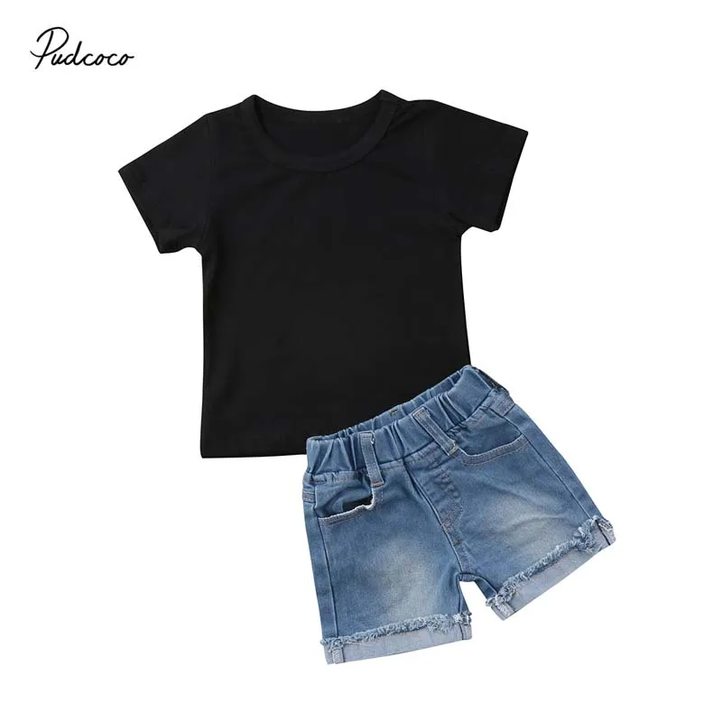 2pcs Toddler Baby Boys T-Shirt Denim Shorts Set Kids Casual Clothes Outfits