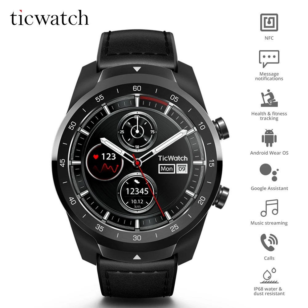 Смарт часы Ticwatch Pro Bluetooth IP68 многослойный дисплей Поддержка NFC платежей/Google Assistant
