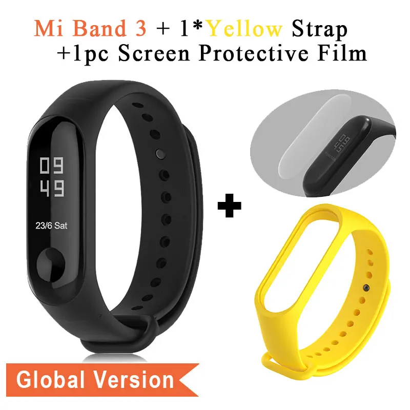 Xiaomi mi браслет 3 глобальная версия здоровье браслет mi Band 3 Смарт-Браслет фитнес-браслет отслеживание активности умный Браслет - Цвет: plus Yellow Strap