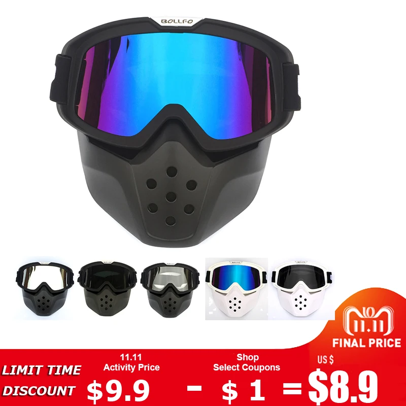 MJMOTO Motorcycle Goggles Glasses Face Mask Motocross Motorbike Open Detachable Goggle Shark Helmets Vintage | Автомобили и