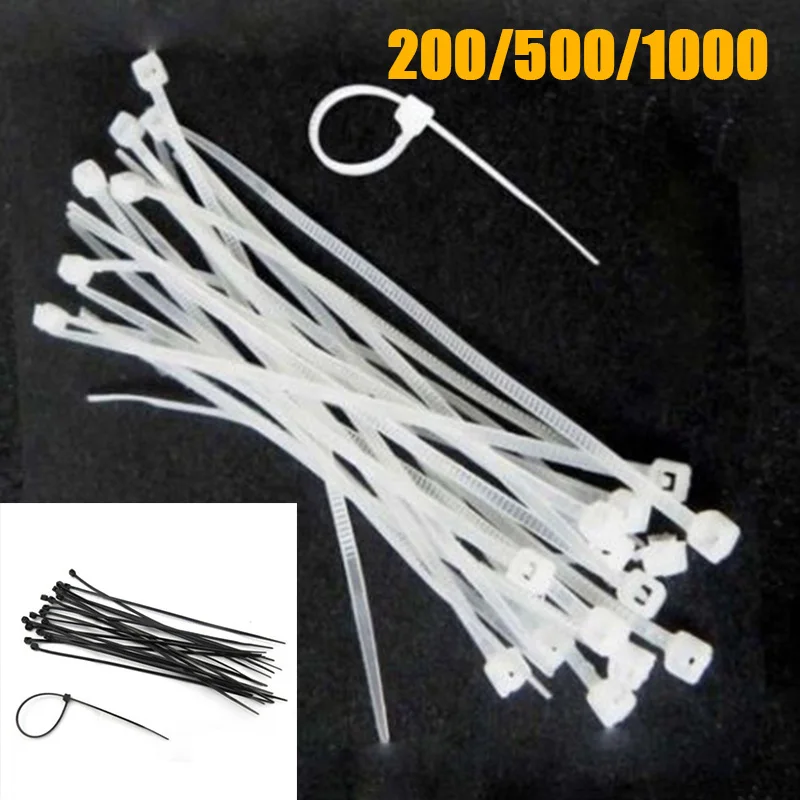 

New 200 / 500 / 1000 PCS Cable Ties Black / White Plastic Length 200mm Width 1.9mm Keep All Messy Cables Neatly In One Place