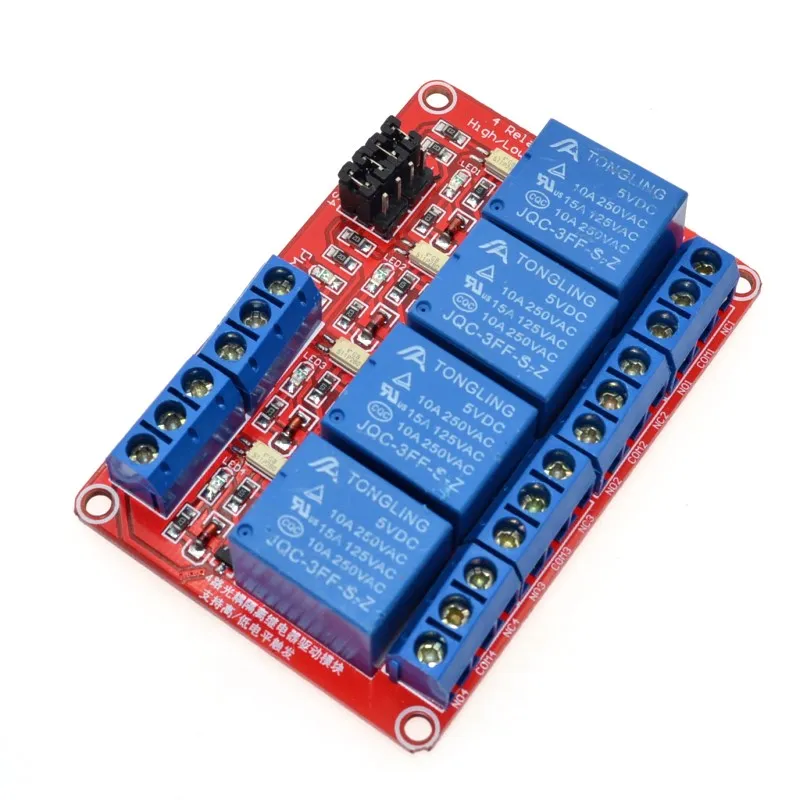 

5V 4 Channel Relay Module with Optocoupler Isolation Supports High and Low Trigger voltage 5V, 9, 12V, 24V