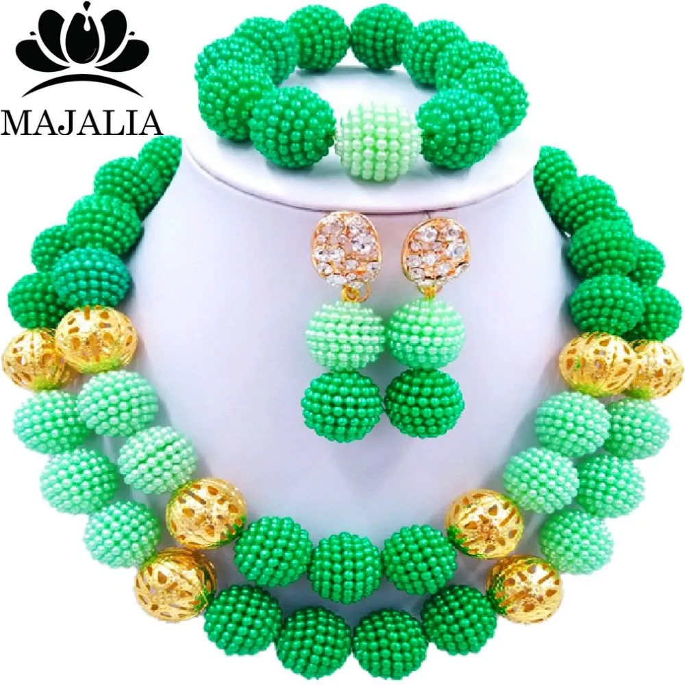 

Majalia Fashion Green and Light green Lady Nigerian Wedding African Jewelry Set Plastic Beads Bride Jewelry Sets 2QW034