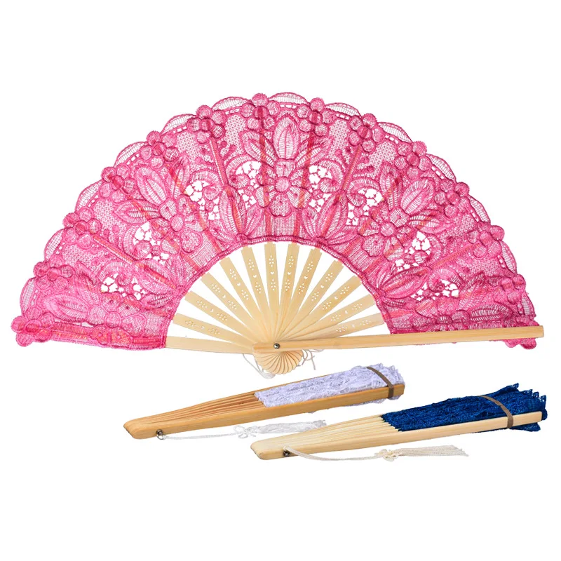 

Flower Pattern Lace Hollow-out Foldable Fan with Tassels Wedding Party Accessories Household Decoration