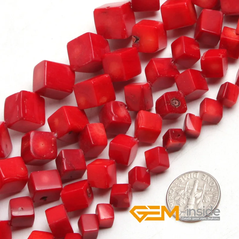 Cubic Red Coral Beads For Jewelry Making Strand 15" DIY Loose Bead For