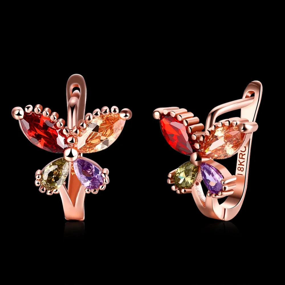 

Multicolor CZ Butterfly Rose Gold Color U Shape Loop Circle Small Huggie Hoop Earring Jewelry For Baby Girls Kids Children Aros