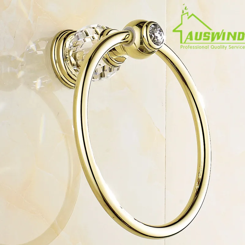 European Gold Brass Towel Ring Classical Towel Hanging Ring Crystal