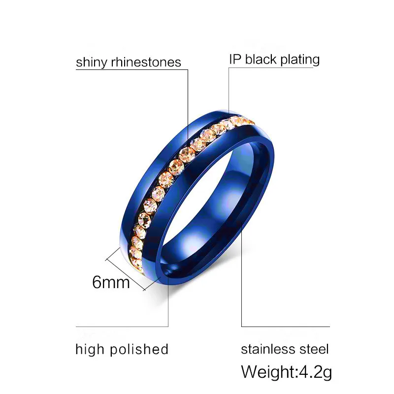 

QianBei Rows CZ Stones Inlay Ring For Women Elegant Rose Stainless Steel Wedding Band Female Alliance Jewelry Wedding Party Gift