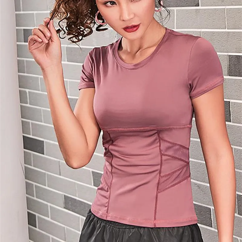 

Women Sexy Mesh Breathable Yoga Shirts Quick Dry Fitness Sports Short sleeve T Shirt Gym Running Yoga Tops Female Sportswear