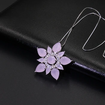 

2018 Women Jewelry milky pink Big Flower Shape pendant necklace rare Trapezoidal cubic zirconia hight quality jewelry for women