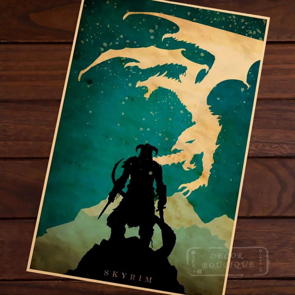 

Runes of Magic SKYRIM - Minimalist Vintage Poster Classic Retro Kraft Decorative Maps Wall Canvas Sticker Home Bar DIY Decor