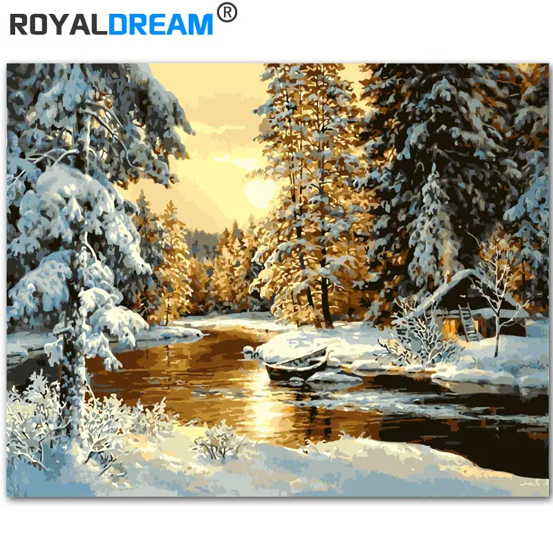 

ROYALDREAM Snowmelt Into The River DIY Painting By Numbers Acrylic Paint By Numbers HandPainted Oil Painting On Canvas