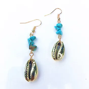 

DM stone cowrie shells women's earrings 2020 golden plated long dangle earing boho jewelry brinco oorbellen bijoux femme conchas