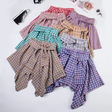 Женская клетчатая юбка с асимметричным подолом и эластичной резинкой на талии Летние студенческие повседневные летние женские юбки