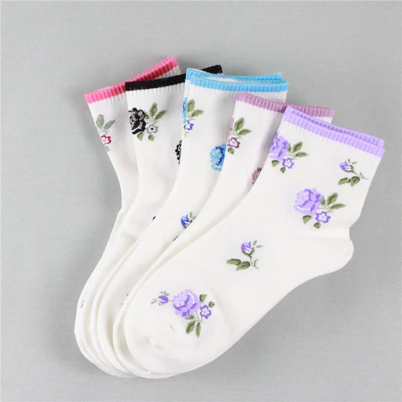 5 пар женских носков, носки с принтом розы, осенне-зимние стильные Рождественские Зимние носки для женщин, женские забавные носки, Calcetines Meias