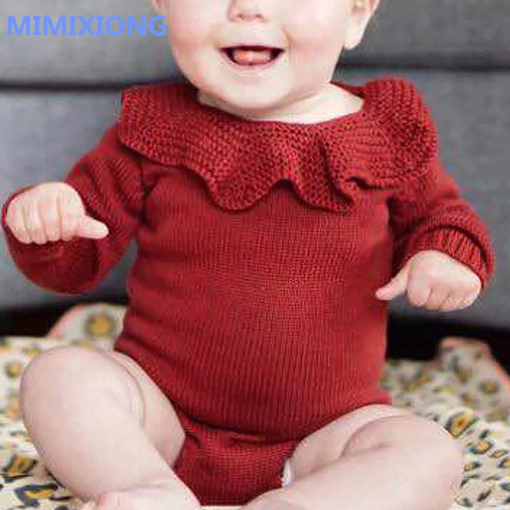 Baby Girl Bodysuits Long Sleeve Toddler Infant Onsie Grey Ruffle Neck Knitted Newborn Coveralls Button Cover Kids Winter Clothes Baby Girl Bodysuits Long Sleeve Toddler Infant Onsie Grey Ruffle Neck Knitted Newborn Coveralls Button Cover Kids Winter Clothes