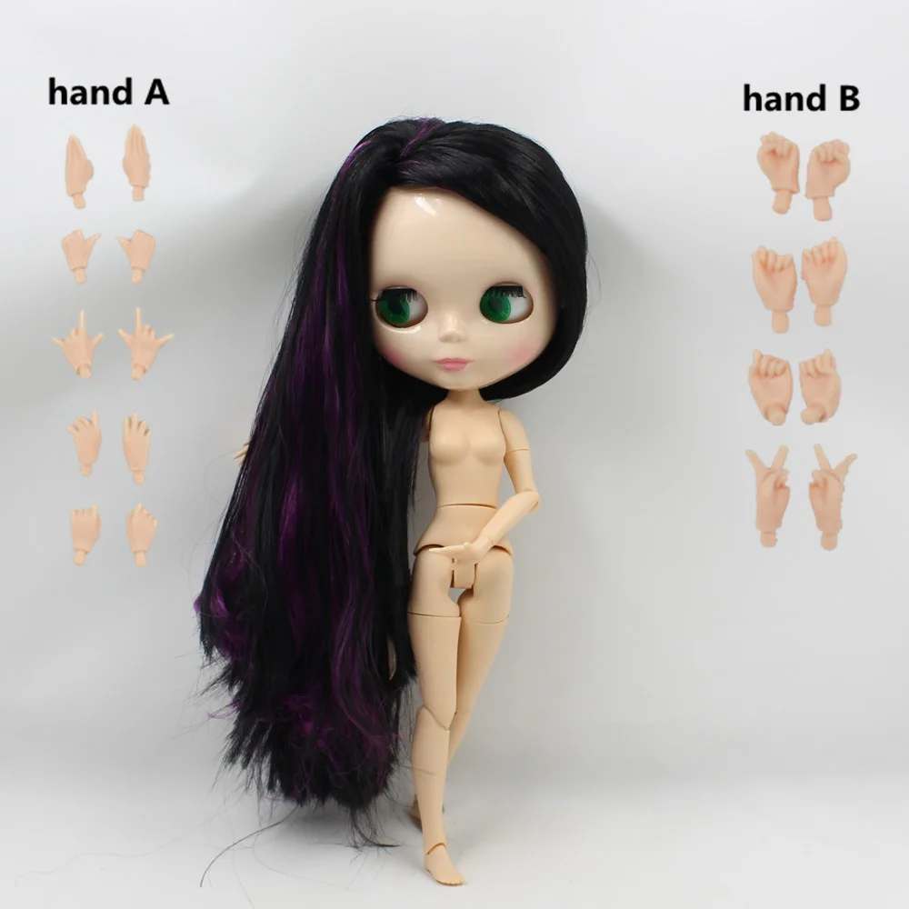 Обнаженная кукла Blyth фиолетовый микс черные длинные волосы мода Blyth BJD кукла с гибкими суставами модель игрушки - Цвет: doll with hands AB