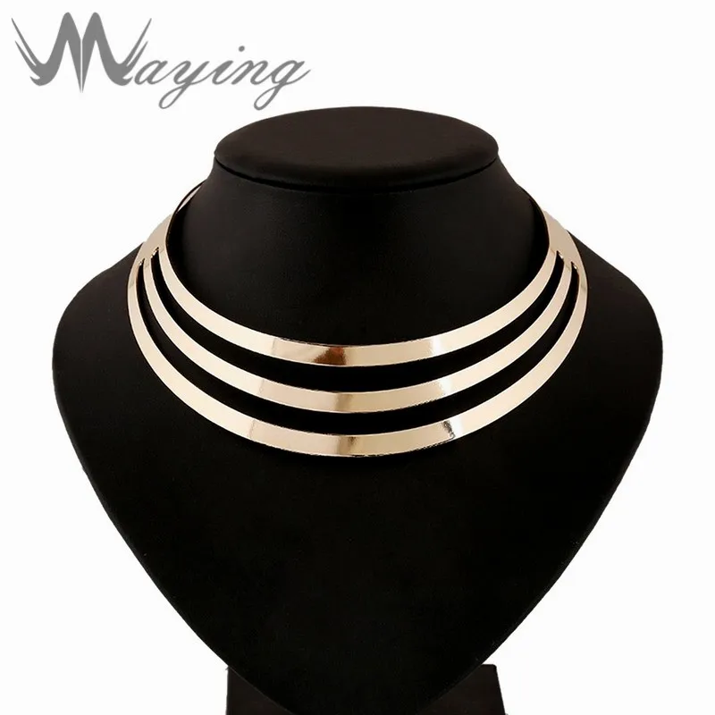 Charm Metal Gold Tone Chunky Statement Bib Choker Necklace Womens Party