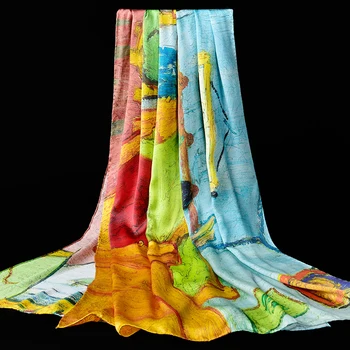 

100% Natural Real Silk Scarf For Women Luxury Design Silk Shawls Wraps Print Large Pure Silk Scarves For Ladies 195*88cm