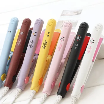 

Cute Electronic Hair Straightener Curler Mini Ceramic Iron Flat Straightening Styling Tools 220V Home Travel Use EU Plug