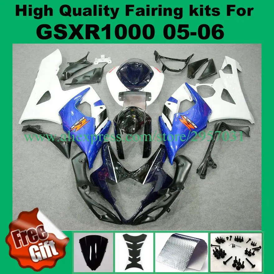 9 подарков инъекции Обтекатели для SUZUKI GSXR1000 2005 2006 синий белый черный GSXR 1000 GSX-R1000 05