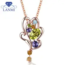 Элегантные 18kt розовое золото Аметист алмазный кулон натуральный камень хризолит Подвеска для Для женщин wp089