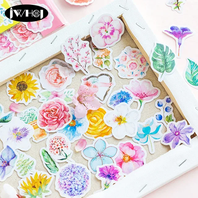 45pc bag beautiful watercolor flowers sticker decoration paper watercolor flower paper
