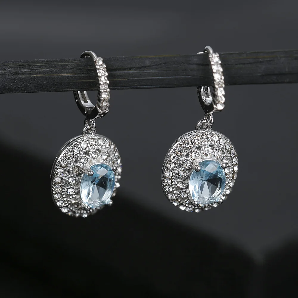 

European Style Female Big Water Drop Earrings Fashion Light Blue Color Wedding Earrings Boho Long Dangle Earrings For Women