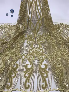 

Latest Style African Lace Fabric 2019 Champagne Velvet Sequins Embroidery Lace Fabric Bridal Wedding French Mesh Lace Fabric