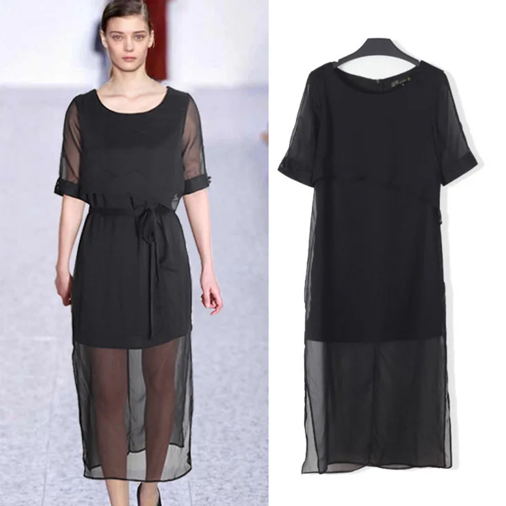 

Slim big size fashion maxi dresses sexy o neck short sleeve show solid color silk chiffon dress oversized women dresses xxxxxl