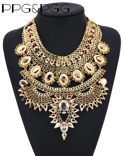 Индийское этническое большое ожерелье-чокер с кристаллами, женское длинное массивное ожерелье, Женские винтажные украшения, большое массивное ожерелье