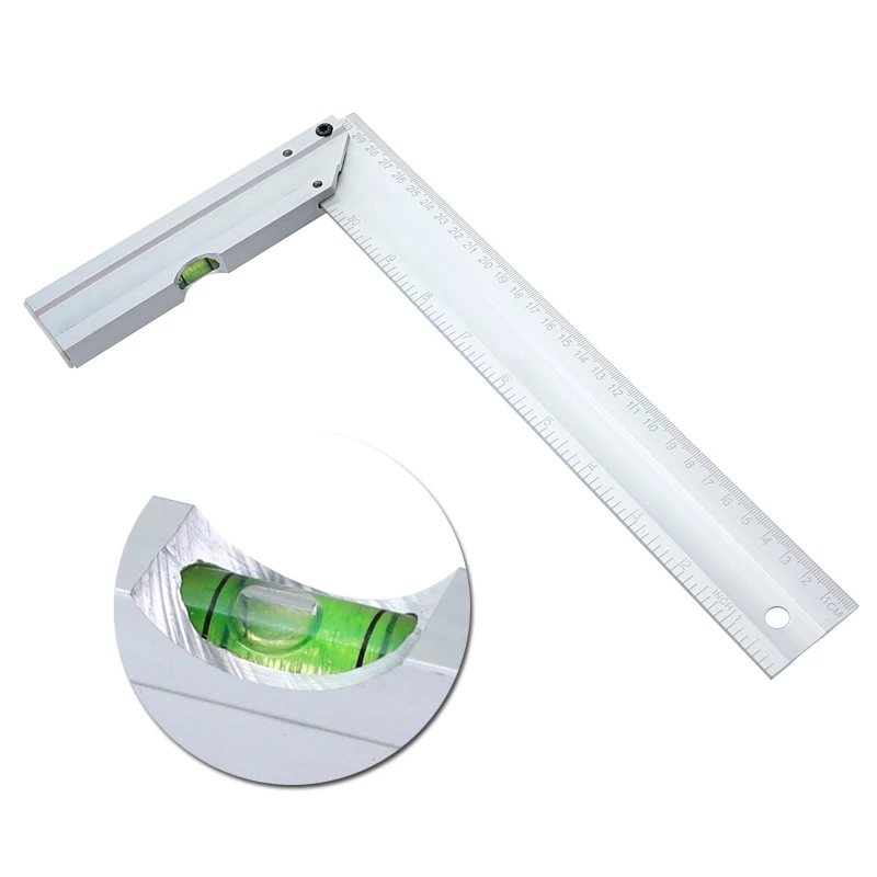 

300mm Square Ruler 90 Degrees Aluminum Alloy With Level Bubble Metrci/Inch Woodworking Foot Level Tools