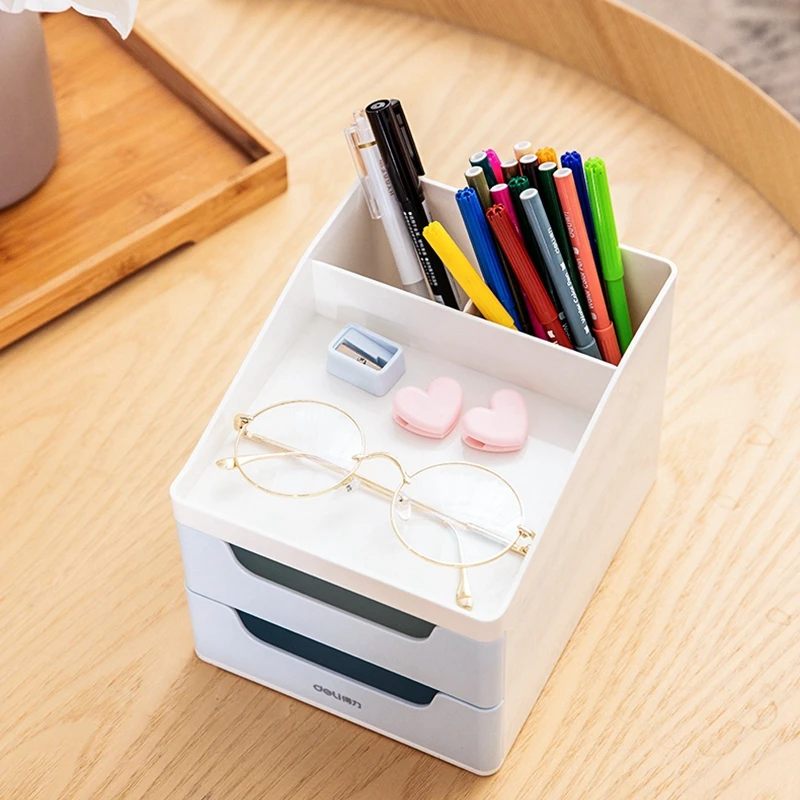 Deli 8900/8901 Desk organizer set Double drwaer storage box Multi-storey desktop office stationery collection box