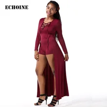 2019 Women Sexy Lace Up Playsuit Irregular Short Front Long Back Slim Skinny Bodycon Playsuit Club Outfits Hollow Out Jumpsuit black flounced hem loose playsuit with back lace up design