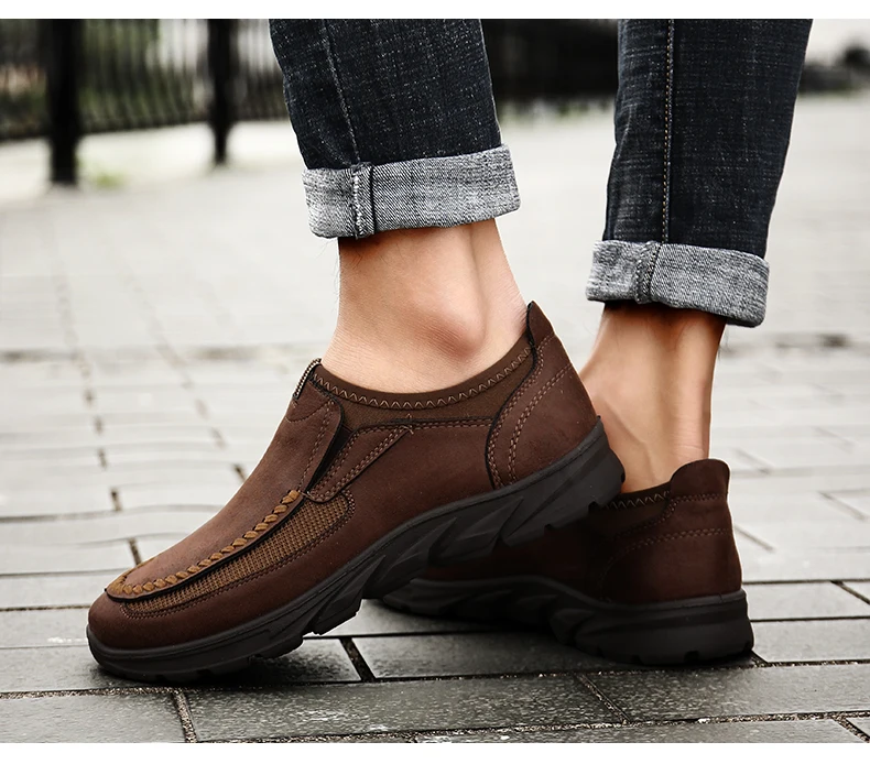 Большие размеры 39-48, кроссовки, Уличная Повседневная обувь, слипоны, туфли на плоской подошве мужские туфли, мужская обувь, качественные кожаные мужские мокасины