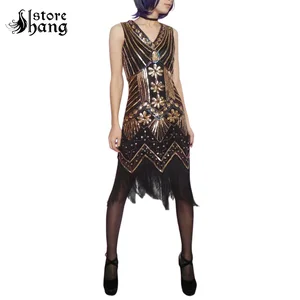 Great Gatsby Dress Women's 1920s Flapper Dress Fringe Dazzling Sequins Beaded 20s Dress Gatsby Costume Vintage Party Midi Dress