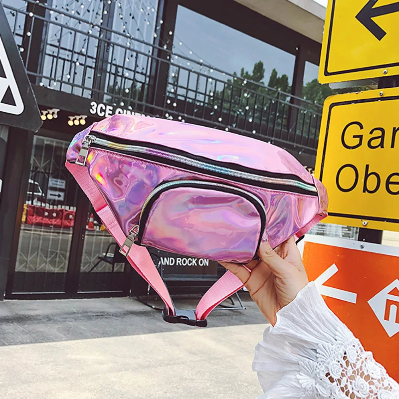Новая модная женская поясная сумка для девочек, ПВХ лазерная Водонепроницаемая прозрачная сумка в стиле панк, поясные сумки для женщин - Цвет: Розовый